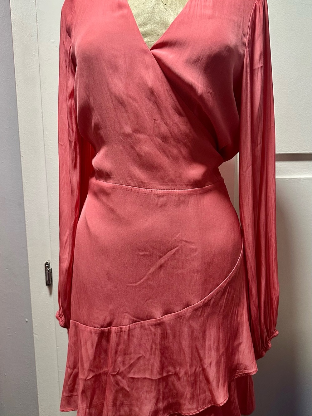 Ramy BrookWomen’s V-Neck Long Sleeve Wrap Dress in Coral Pink Sz. S/P NWOT